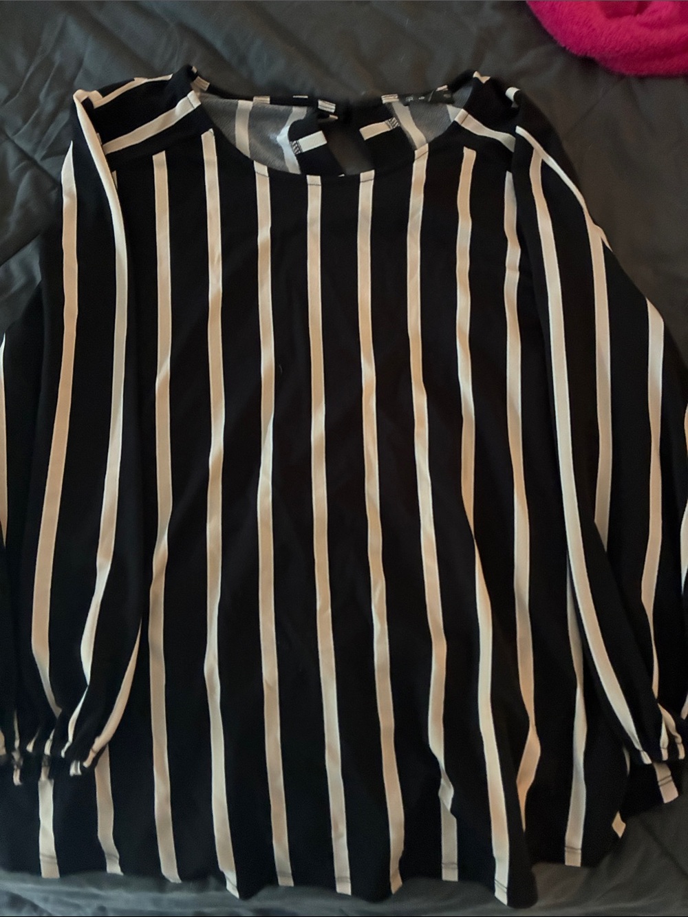 Women's Black and White Striped Long-Sleeve Top